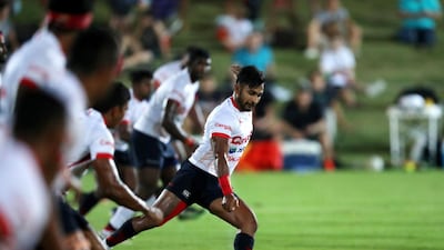 Kandy's Thinina Wijesinghe misses a penalty in the game against Abu Dhabi Harlequins. Chris Whiteoak / The National
