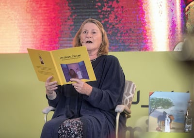 Isobel Abulhoul, chief executive and trustee of the Emirates Literature Foundation reading the English version of Shiekh Mohammed's book 'My Little World' at the Emirates Airline Festival of Literature at InterContinental Dubai - Festival City. Leslie Pableo / The National