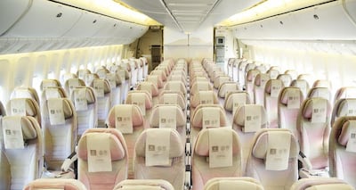 Emirates' Boeing 777-300ER economy class before the plane is modified. Courtesy Emirates