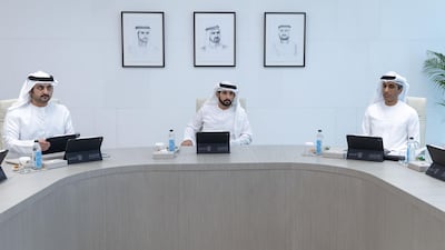 Sheikh Hamdan bin Mohammed, Crown Prince of Dubai, Deputy Prime Minister and Minister of Defence, chairs a meeting of the Executive Council of Dubai on Tuesday. Photo: Dubai Media Office