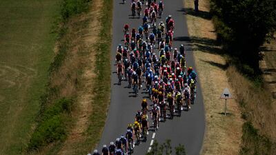 The peloton during Stage 15 of the Tour de France, a 202.5km ride from Rodez to Carcassonne. AP