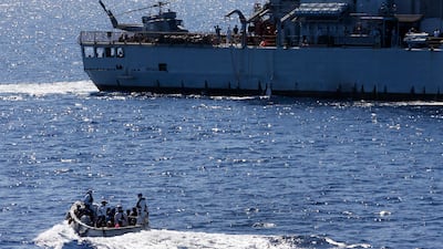 The supply ship Frankfurt am Main will spend four months in the Aegean Sea. AP