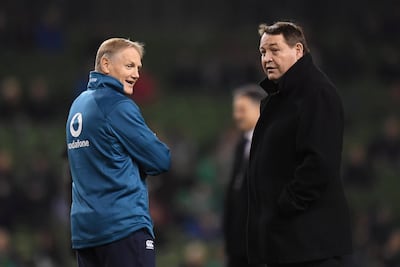 Ireland coach Joe Schmidt, left, is considered a contender to replace New Zealand counterpart Steve Hansen, right, sometime in the future. Reuters