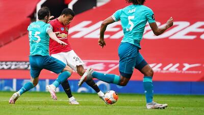Mason Greenwood scores the equalising goal for Manchester United. EPA