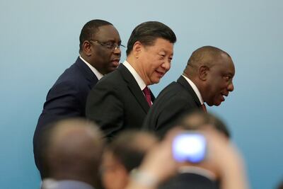 Chinese President Xi Jinping with South Africa's President Cyril Ramaphosa and Senegal's President Macky Sall attend the 2018 Beijing Summit of Forum on China-Africa Co-operation joint news conference at the Great Hall of the People in Beijing, China, on September 4, 2018. Reuters
