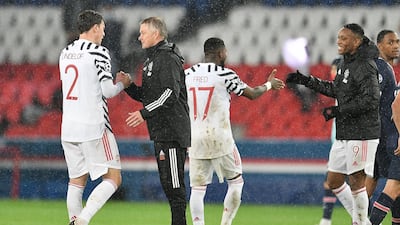 Manchester United manager Ole Gunnar Solskjaer shakes hands with Victor Lindelof at the end of the match. PA