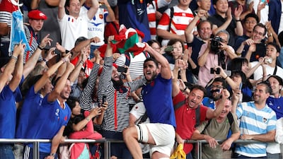 France v Argentina - France's Charles Ollivon celebrates with fans after the match, Tokyo Stadium, Tokyo, Japan. REUTERS