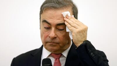 Former Nissan chief executive Carlos Ghosn at the press conference he called in Beirut in January. Reuters