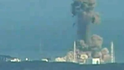 A screen grab taken from news footage by Japanese public broadcaster NHK shows the moment of a hydrogen explosion at the Fukushima nuclear power station.