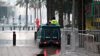 Dubai, United Arab Emirates - January 01, 2011: The clean up operations after the celebrations the night for New Years Eve 2019. Tuesday, December 1st, 2019 in Downtown, Dubai. Chris Whiteoak/The National