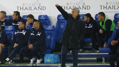 Jose Mourinho oversaw Chelsea's 3-1 victory at Leicester on Wednesday, which means his team need just three points to win the title. Darren Staples / Reuters