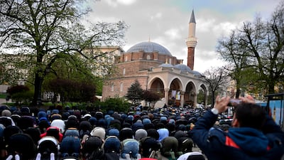 Worshippers head to Banya Bashi Mosque in central Sofia, Bulgaria. EPA