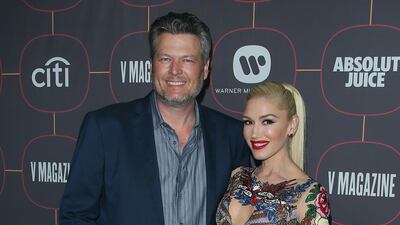 Blake Shelton and Gwen Stefani attend the Warner Music Group Pre-Grammy Party, at the Hollywood Athletic Club in Los Angeles, California, on Thursday, January 23. EPA