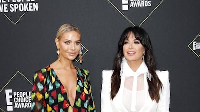 Dorit Kemsley in Versace and Kyle Richards in her own designs at the 2019 People's Choice Awards at the Barker Hangar in Santa Monica, California, USA, 10 November 2019. EPA