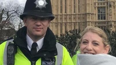 PC Keith Palmer, pictured 45 minutes before his death, was fatally stabbed by Khalid Masood, who had entered the parliamentary estate via an open gate. Picture: Facebook