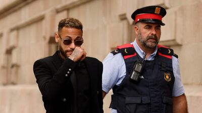 Neymar leaves court after standing trial on fraud and corruption charge. Reuters