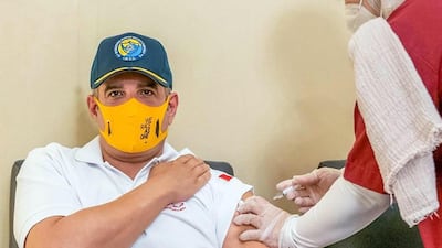 Bahrain's Crown Prince, Sheikh Salman bin Hamad, participates in the Phase 3 clinical trial for a potential Covid-19 vaccine. Courtesy: MOH_Bahrain/Twitter