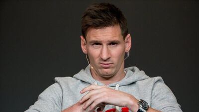 Lionel Messi of Bacelona attends a press conference on Monday before he went to the Fifa Ballon d'Or ceremony in Zurich, Switzerland. Philipp Schmidli / Getty Images