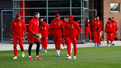 The players come out for training at Melwood. Reuters