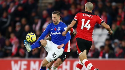 Gylfi Sigurdsson of Everton controls the ball as Oriol Romeu of Southampton looks on at St Mary's Stadium. Getty Images