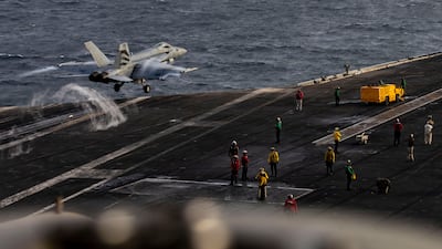 An American warplane takes off from the USS Abraham Lincoln on July 31, 2026. Credibility will determine whether any new Hormuz agreement holds. AFP / US Navy