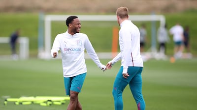 Manchester City's Raheem Sterling and Kevin De Bruyne during training on Tuesday. Reuters