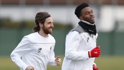 Liverpool’s Joe Allen and Daniel Sturridge during training. Action Images via Reuters / Carl Recine