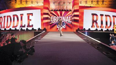 Matt Riddle glides down towards the ring to defend his US Championship title from Sheamus. Courtesy WWE