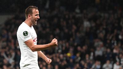 Harry Kane of Tottenham Hotspur celebrates after scoring his side's third goal. Getty