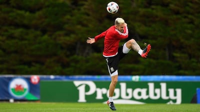 Wales player Aaron Ramsey in action during Wales training ahead of their Uefa Euro 2016 semi-final against Portugal at College Le Bocage on July 5, 2016 in Dinard, France. Stu Forster / Getty Images