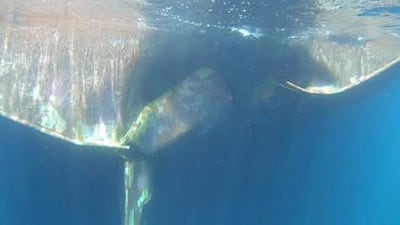 The damage done to the Norwegian oil tanker Andrea Victory. AP Photo