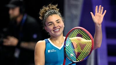 Jasmine Paolini celebrates her win over Elena Rybakina. EPA