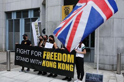 Protesters submit letters to the British Consulate General in Hong Kong on June 26, 2020 to express their determination to oppose China's new national security law. Reuters