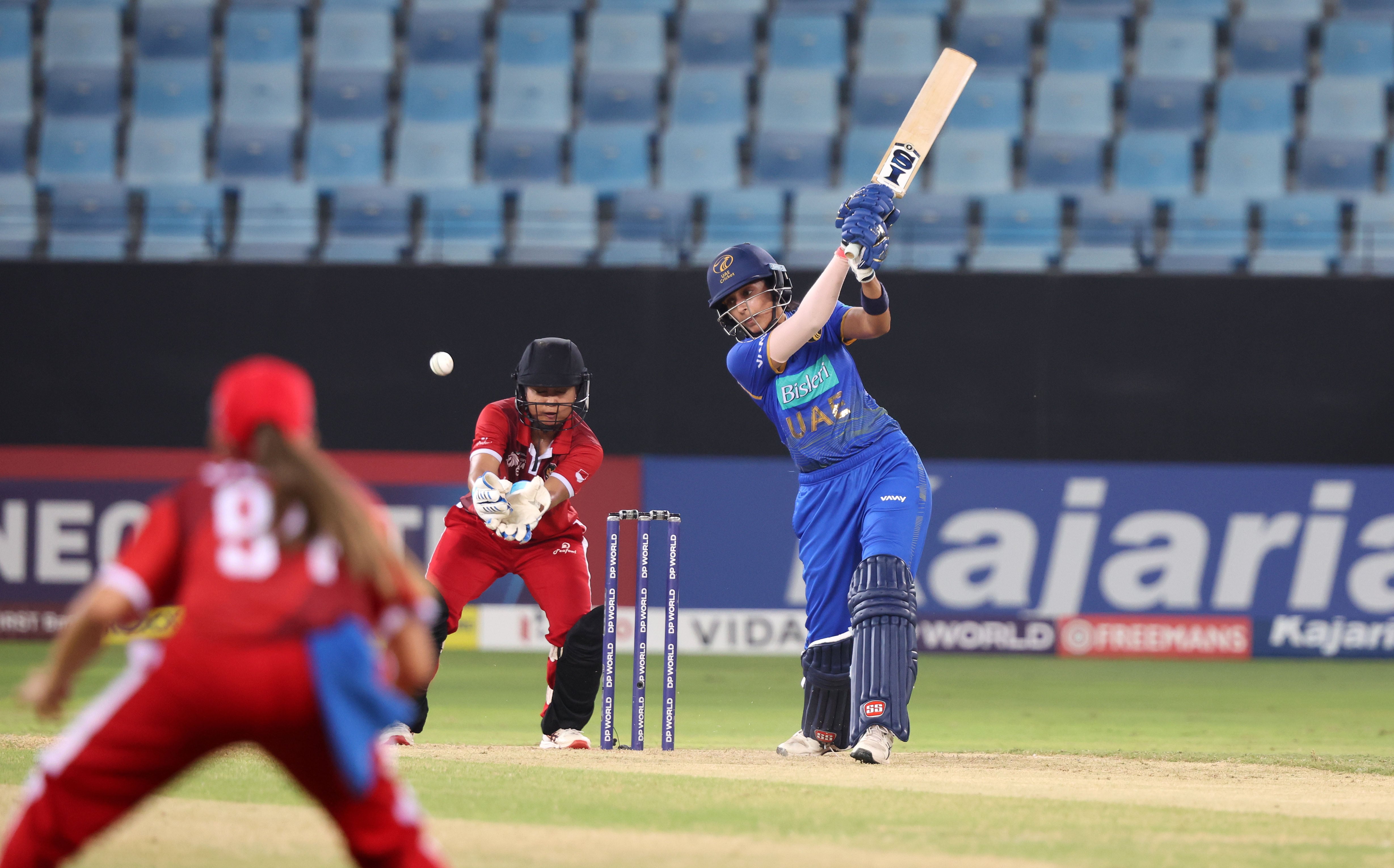 UAE's Esha Oza during the 2026 T20 Asia Cup match against Indonesia in Dubai. UAE won the game by six wickets. All photos Chris Whiteoak / The National