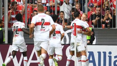Stuttgart's Chris Fuhrich celebrates levelling at 1-1. Reuters