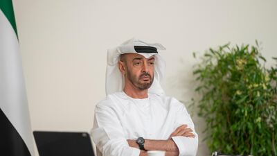 Sheikh Mohamed bin Zayed, Crown Prince of Abu Dhabi and Deputy Supreme Commander of the UAE Armed Forces, during the virtual G20 Leaders Summit. Courtesy - Ministry of Presidential Affairs