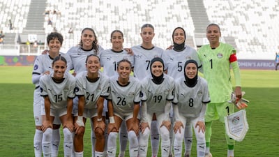 Players of Egypt pose for a team picture ahead of the CAF Women's Africa Cup of Nations match against Zambia in Rabat. EPA