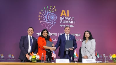 G42 and Credo AI executives at the signing of the agreement at the AI Impact Summit in New Delhi, India. Photo: G42