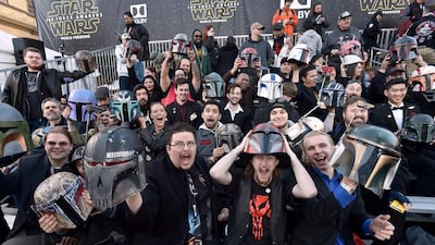 Fans cheer in the stands at the world premiere of Star Wars Episode VII: The Force Awakens at the TCL Chinese Theatre on Monday, December 14, 2015, in Los Angeles. Photo by Jordan Strauss / Invision / AP