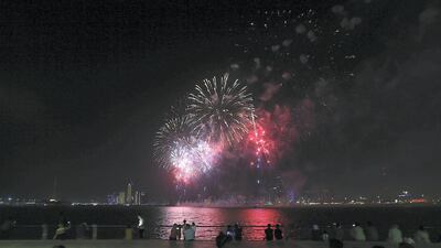 Fireworks light up the sky at the Corniche in Abu Dhabi.