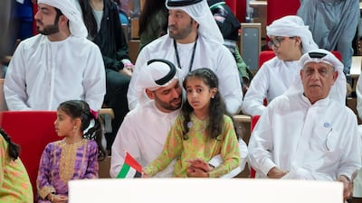 Sheikh Mohammed bin Hamad bin Tahnoon Al Nahyan,(3rd R), speaks with HH Sheikha Fatima bint Mohamed bin Hamad bin Tahnoon Al Nahyan (2nd R), attends the Abu Dhabi Jiu-Jitsu Festival. Seen with HH Sheikha Salama bint Khaled bin Mohamed bin Zayed Al Nahyan (4th R). Mohamed Al Hammadi / Crown Prince Court - Abu Dhabi