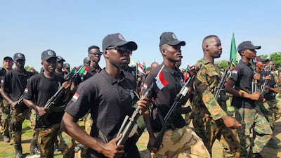 Sudanese army solders take part in a military parade on August 17, 2026, in the city of Gedaref in eastern Sudan during celebrations to mark the 72nd anniversary of the Sudanese Armed Forces. AFP