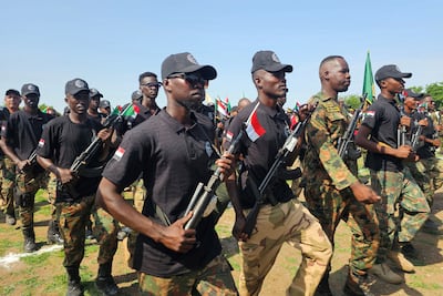 Solders take part in a parade to mark the 72nd anniversary of the Sudanese Armed Forces earlier this month. AFP