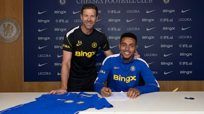 Morgan Rogers with new Chelsea manager Xabi Alonso after completing his move from Aston Villa. Getty Images
