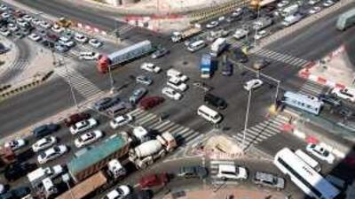 A traffic jam at the intersection of Mina Road and Old Mazed Street in the Tourist Club Area.