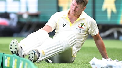 David Warner after retiring hurt after making a double century for Australia against South Africa. AFP