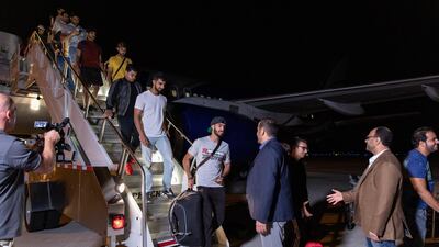 Emiratis, GCC citizens and a UAE resident of Indian origin are received by Embassy officials after having been flown out of Florida ahead of Hurricane Dorian. Courtesy UAE Embassy US Twitter