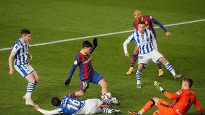 Barcelona's Pedri misses a chance in the semi-final. Reuters