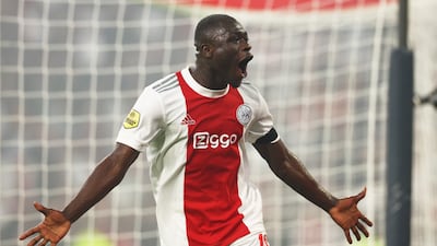 Brian Brobbey of Ajax celebrates after scoring his side's fourth goal against Heerenveen at the Johan Cruyff Arena. Getty
