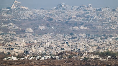 Destroyed buildings from a desolate wasteland in the Gaza Strip, seen from the Israeli side of the border. Reuters